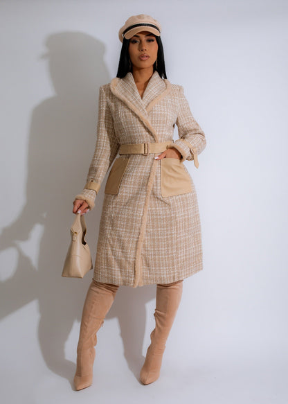 Uptown Chic Tweed Coat Nude