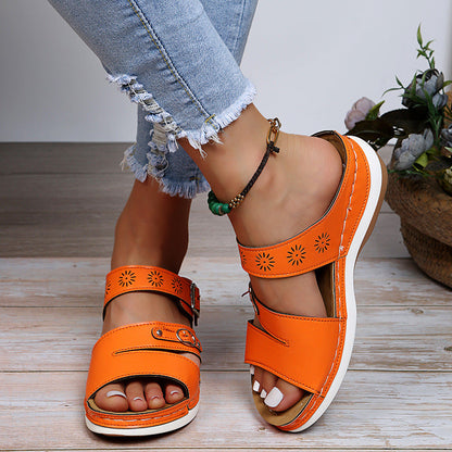 2022 New Arizona Leather Metal Buckle Platform Wedge Sandals