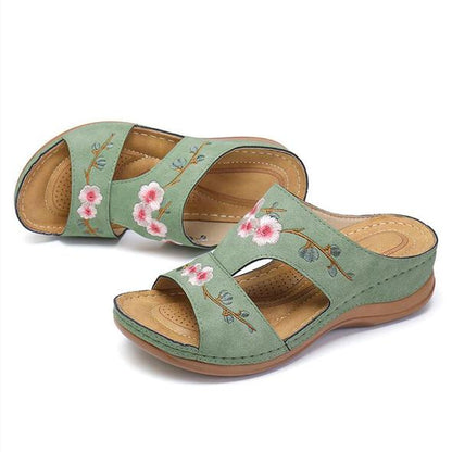 Arizona Leather Flower Embroidered Vintage Casual Soft footbed Orthopedic Arch-Support Sandals