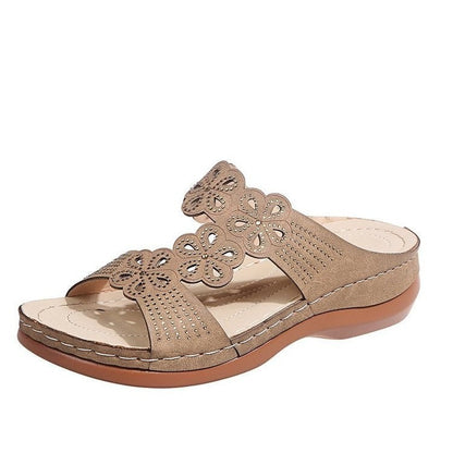 Arizona Leather Soft Footbed Orthopedic Arch-Support Women's Flower Hollow Out Sandals