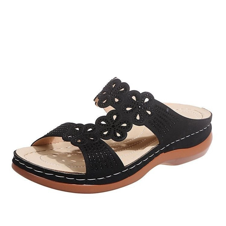 Arizona Leather Soft Footbed Orthopedic Arch-Support Women's Flower Hollow Out Sandals