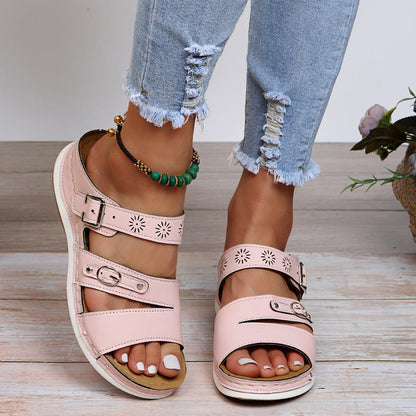 2022 New Arizona Leather Metal Buckle Platform Wedge Sandals