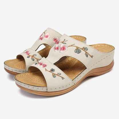 Arizona Leather Flower Embroidered Vintage Casual Soft footbed Orthopedic Arch-Support Sandals