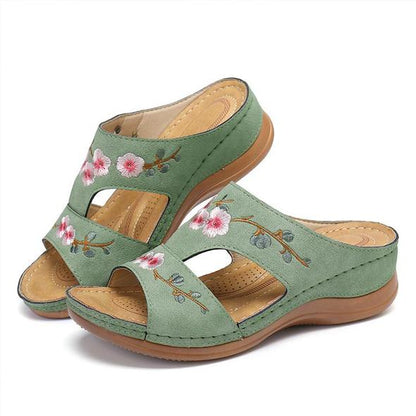 Arizona Leather Flower Embroidered Vintage Casual Soft footbed Orthopedic Arch-Support Sandals