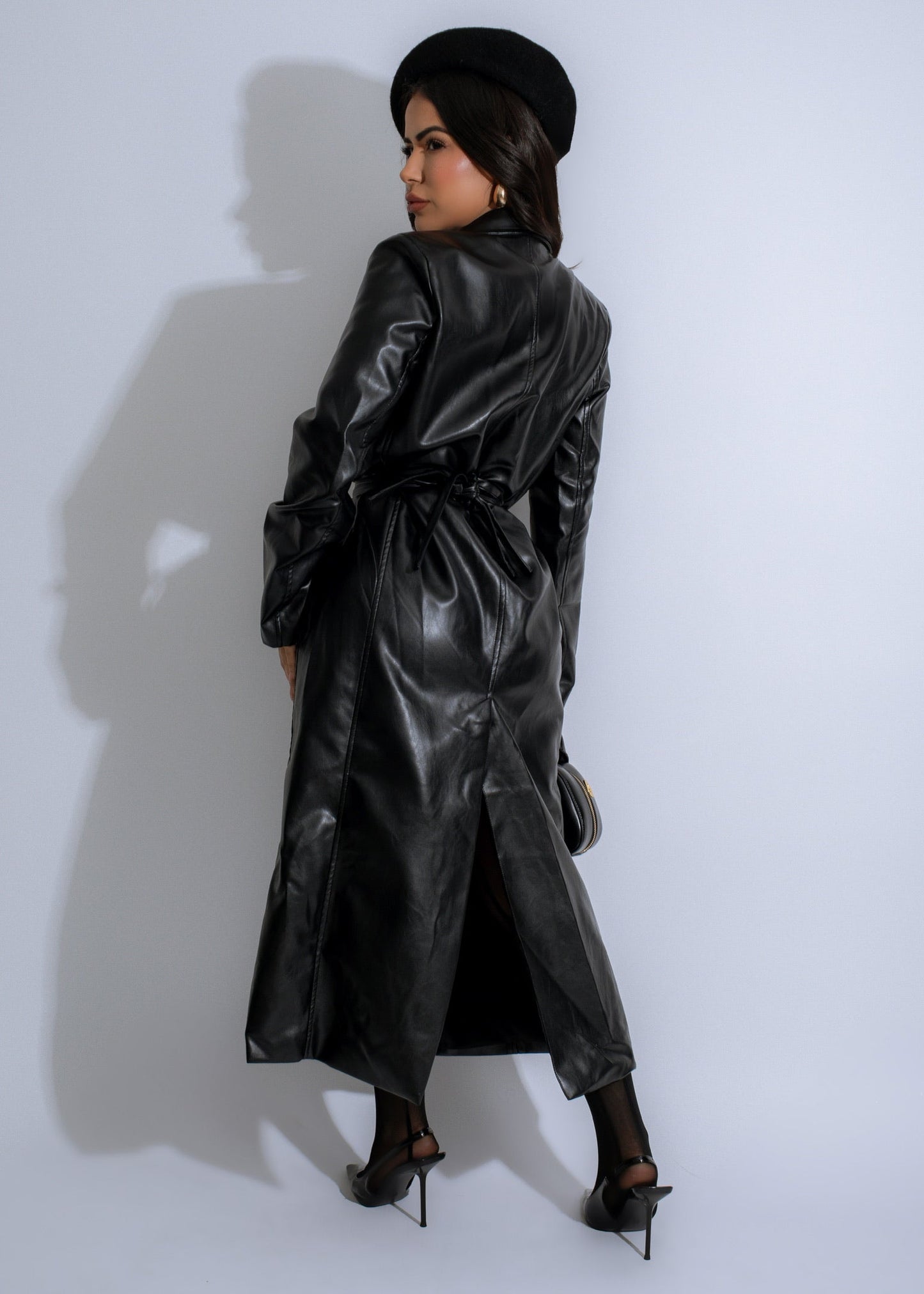 Obsidian Edge Faux Leather Coat Black