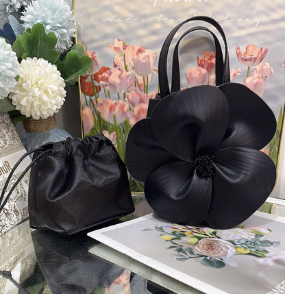 Fashionable 3D Petal Flower Solid Color Collar Handbag (including Lining)