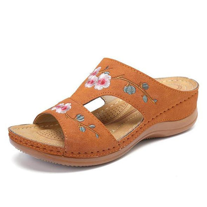 Arizona Leather Flower Embroidered Vintage Casual Soft footbed Orthopedic Arch-Support Sandals