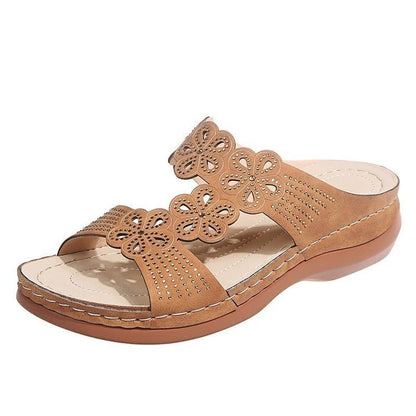 Arizona Leather Soft Footbed Orthopedic Arch-Support Women's Flower Hollow Out Sandals