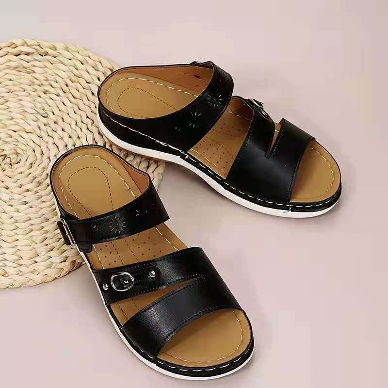 2022 New Arizona Leather Metal Buckle Platform Wedge Sandals