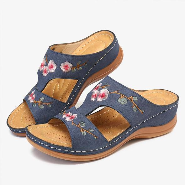 Arizona Leather Flower Embroidered Vintage Casual Soft footbed Orthopedic Arch-Support Sandals