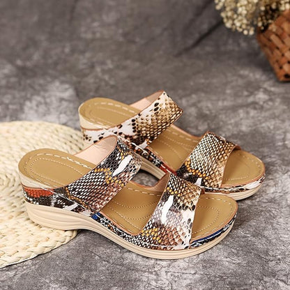 2025 New Leopard Leather Wedge Soft Sole Sandals