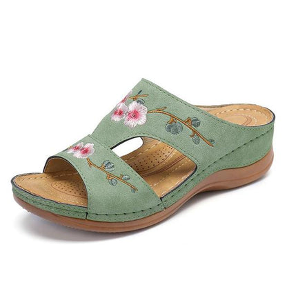 Arizona Leather Flower Embroidered Vintage Casual Soft footbed Orthopedic Arch-Support Sandals