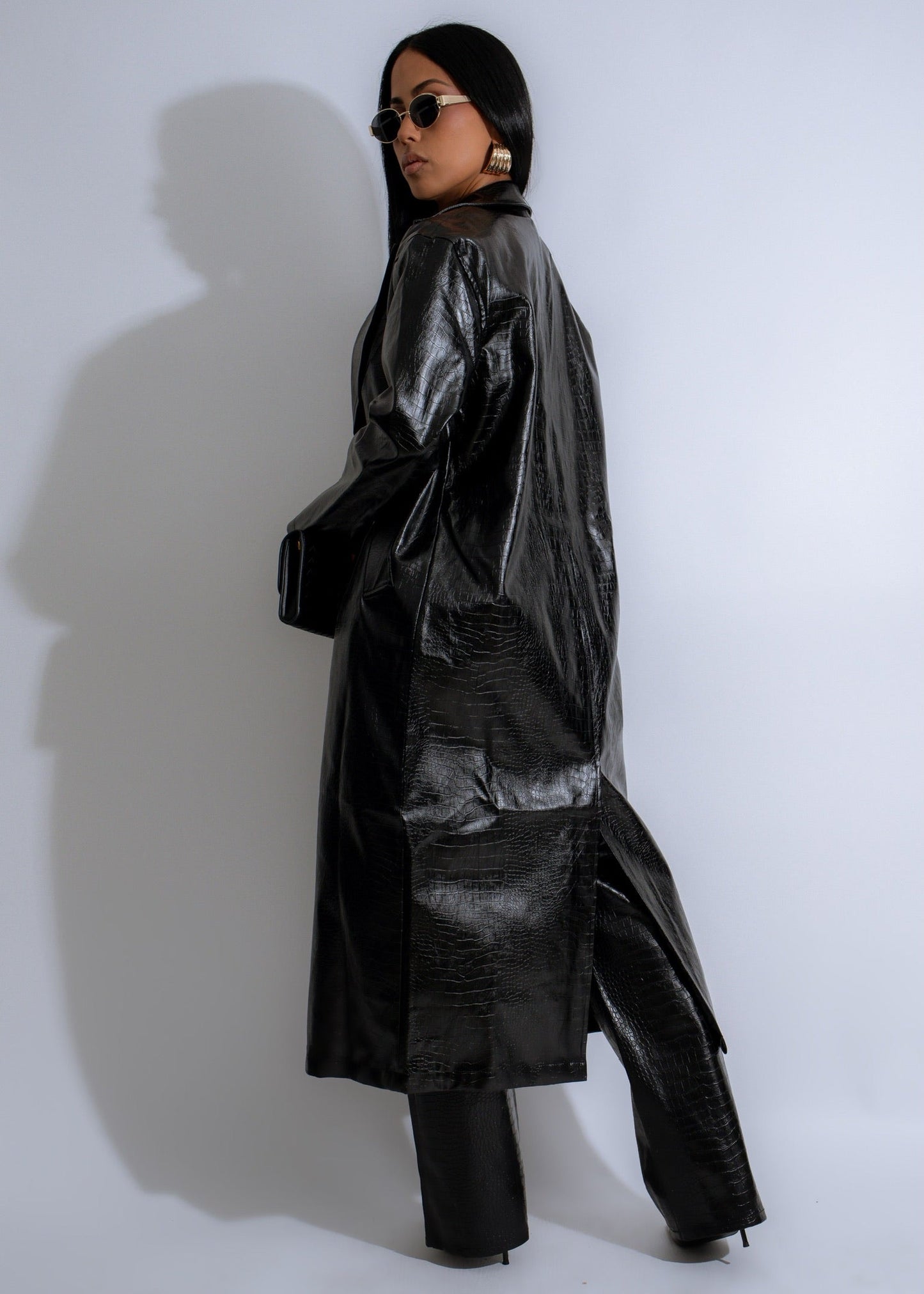 Nocturne Trench Faux Leather Coat Black