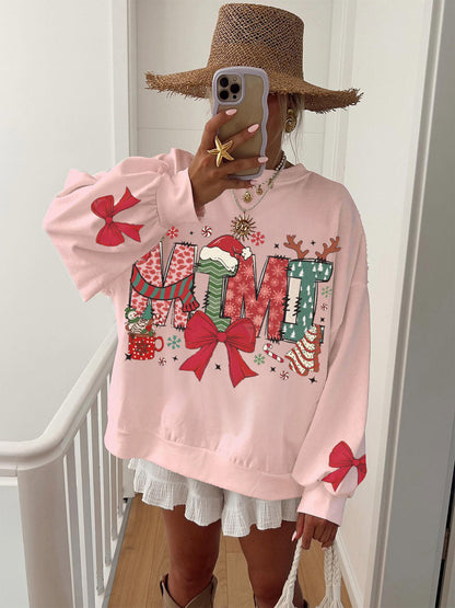 Women's Christmas Bow Gift Pattern Long Sleeve Crew Neck Sweatshirt