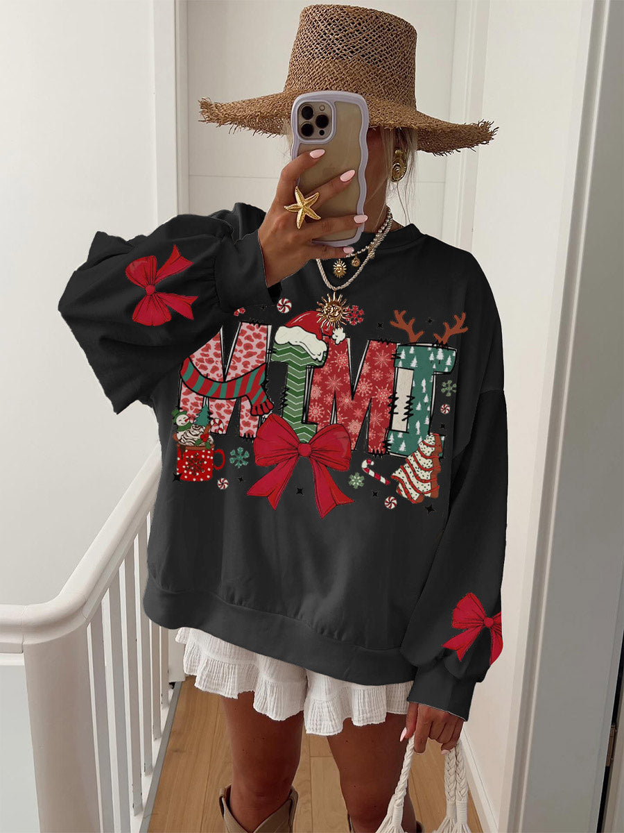 Women's Christmas Bow Gift Pattern Long Sleeve Crew Neck Sweatshirt