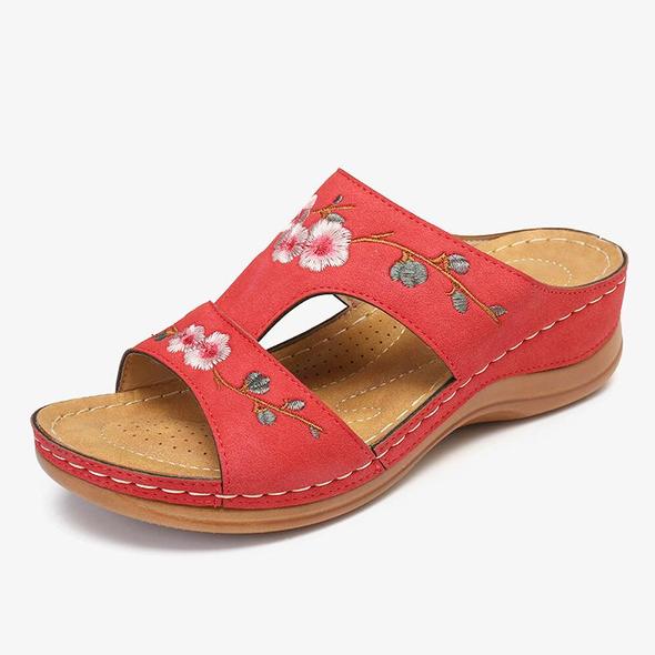 Arizona Leather Flower Embroidered Vintage Casual Soft footbed Orthopedic Arch-Support Sandals