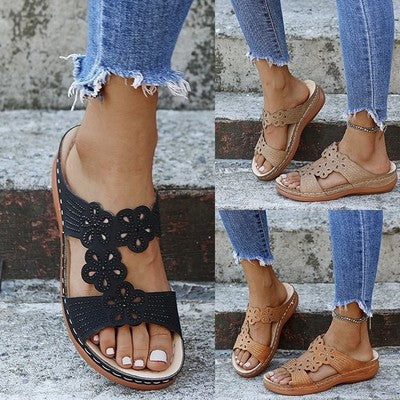 Arizona Leather Soft Footbed Orthopedic Arch-Support Women's Flower Hollow Out Sandals