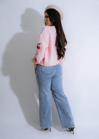 Cherry Delight Knit Sweater Pink