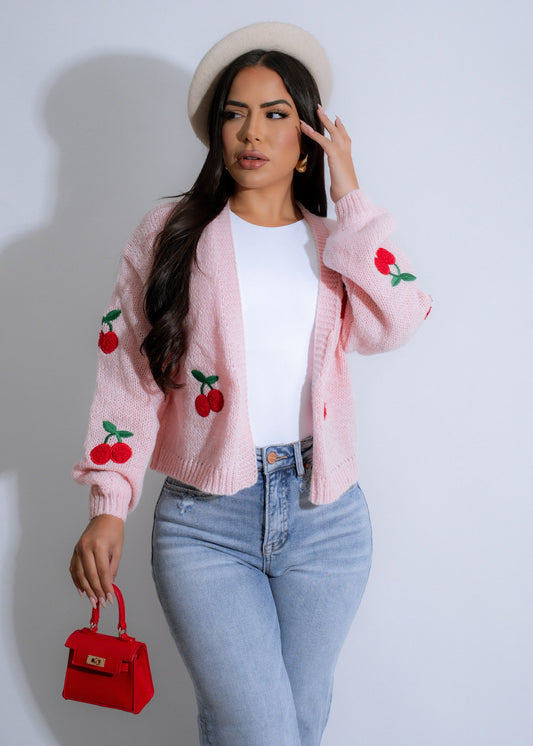 Cherry Delight Knit Sweater Pink