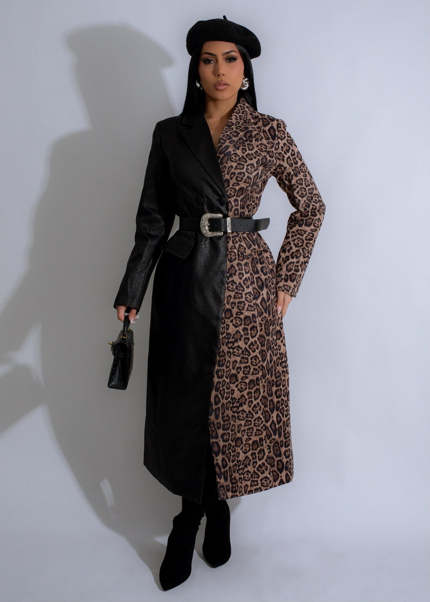 Fierce Duality Leopard Coat Black