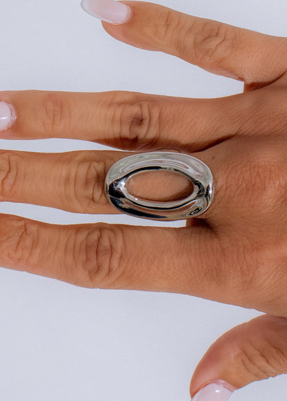 Sleek Oval Statement Ring Silver