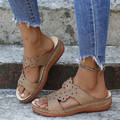 Arizona Leather Soft Footbed Orthopedic Arch-Support Women's Flower Hollow Out Sandals