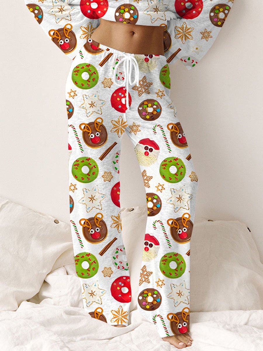 Women's Christmas Donut Print Loose Pajama Pants