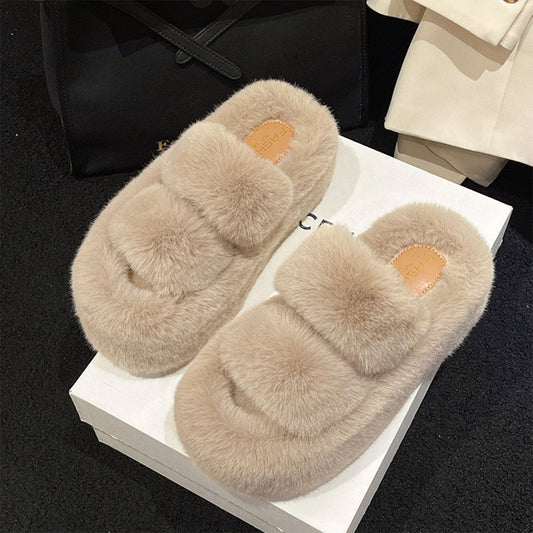 Women's Solid Color One-line Plush Slippers