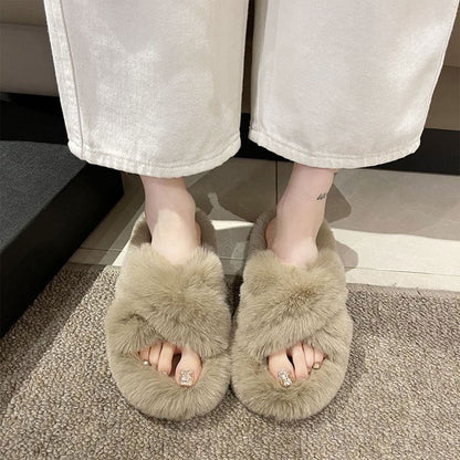 Women's Solid Color Cross Plush Slippers