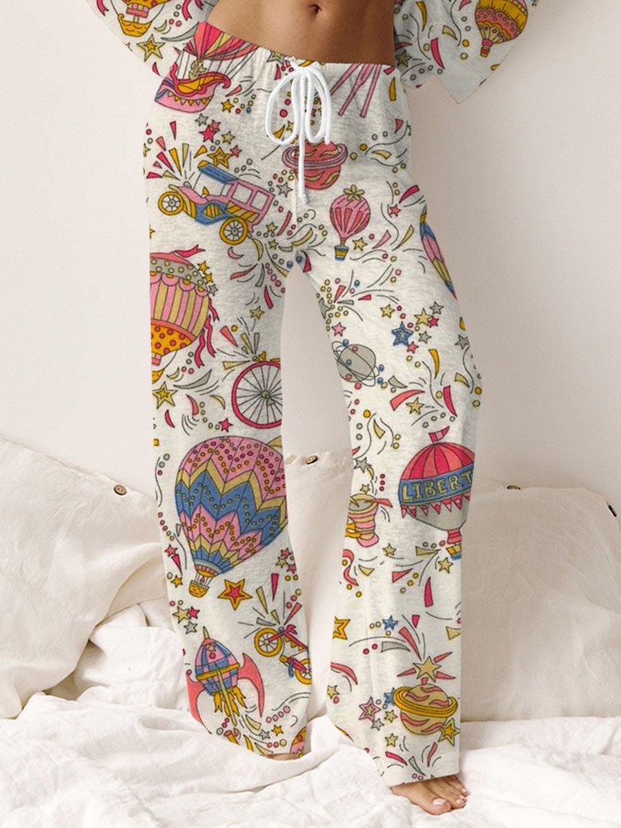 Women's Balloon Party Print Cotton Wide Leg Pants