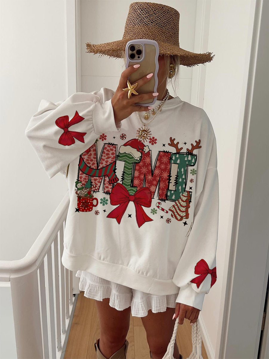 Women's Christmas Bow Gift Pattern Long Sleeve Crew Neck Sweatshirt