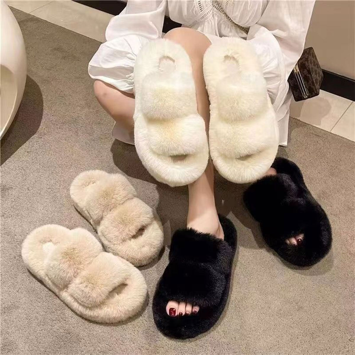 Ladies Furniture Furry Thick-soled Slippers