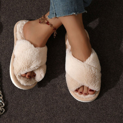 Women's Plush Cross Strap Slippers