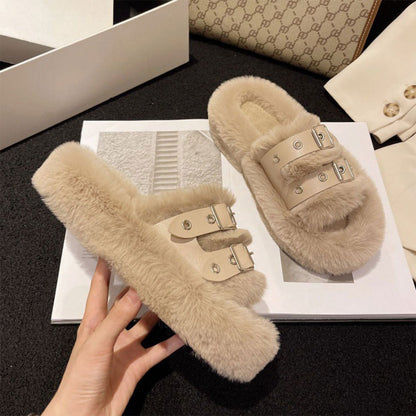 Women's Solid Color Thick-Soled Non-Slip Furry Slippers