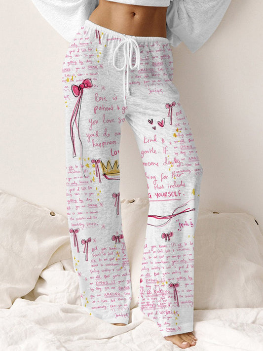 -Women's Pink Bow Cotton Pajama Pants