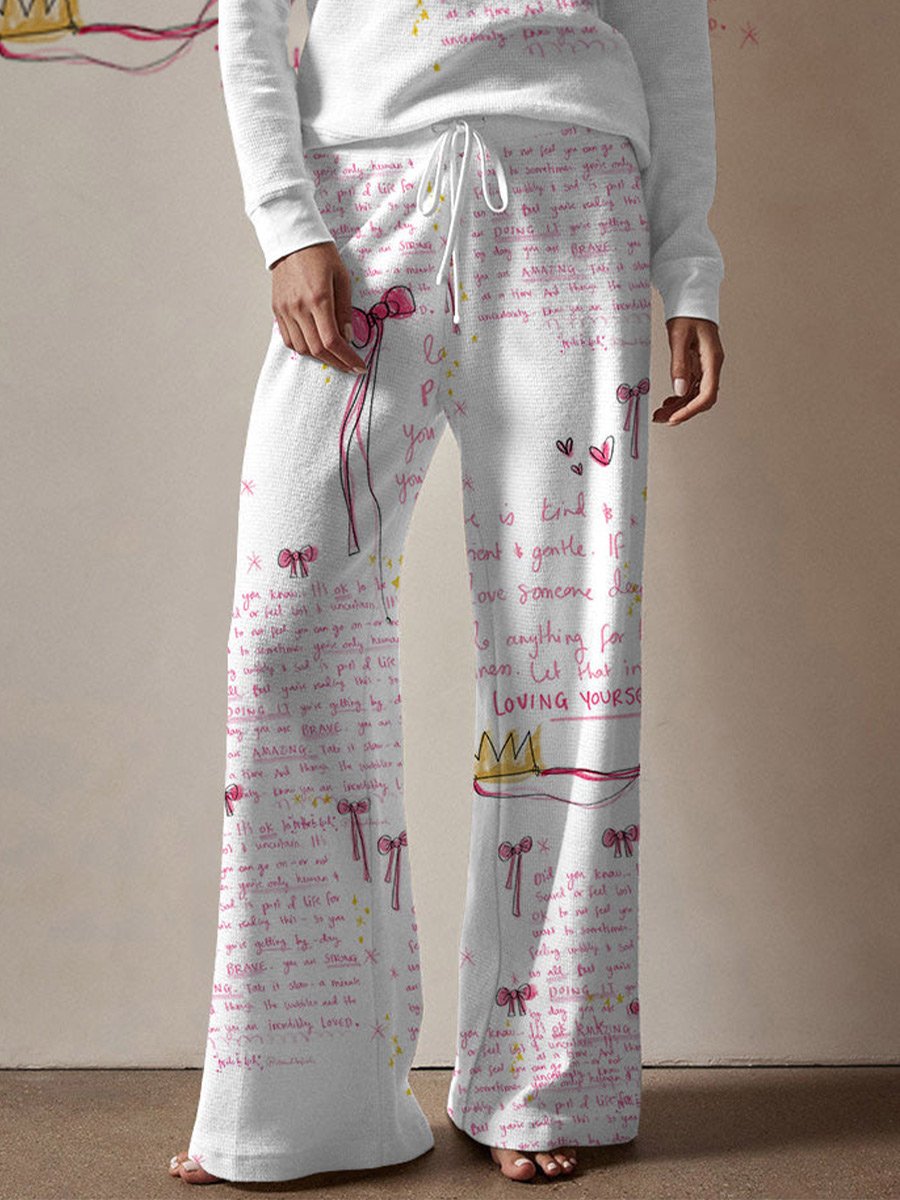 Women's Pink Bow Theme Printed Pajama Pants