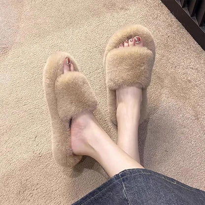 Women's Solid Color Thick Outdoor Furry Slippers