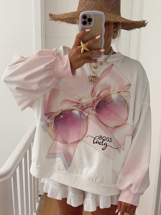 Women's Watercolor Bow Sunglasses Print Sweatshirt