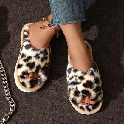 Women's Plush Cross Strap Slippers