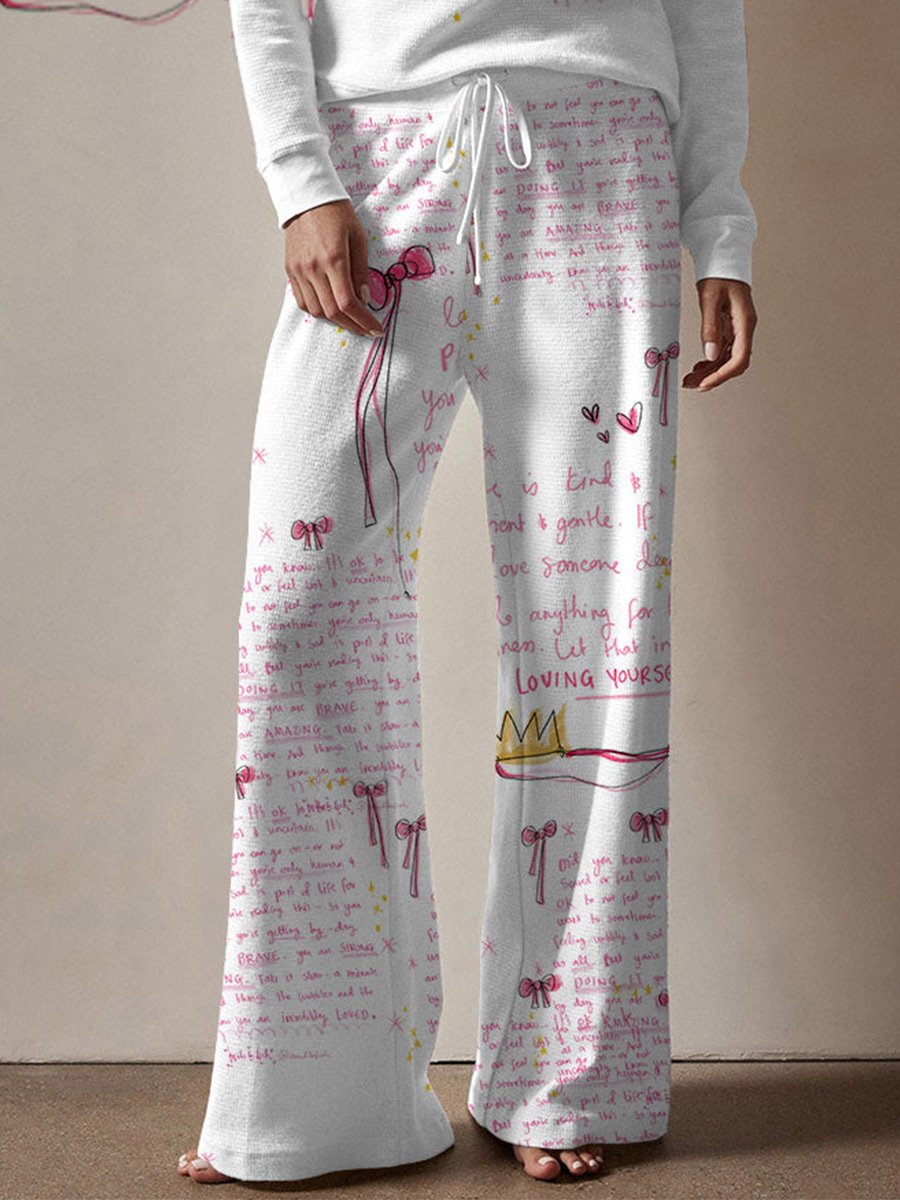 Women's Pink Bow Theme Printed Pajama Pants