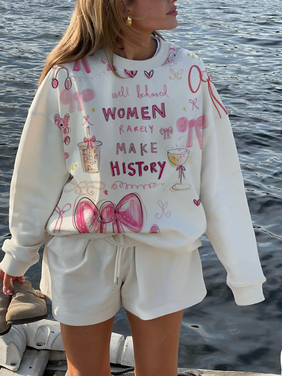 Women's Pink Bow Slogan Sweatshirt Set