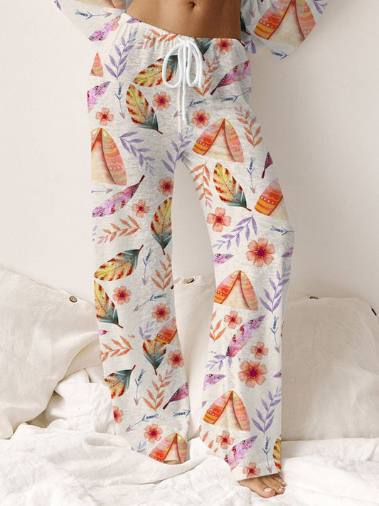 Women's Feather Tent Print Wide Leg Pants