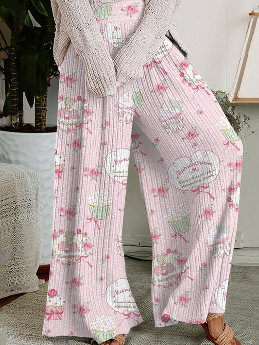 Women's Pink Cake Floral Print Home Trousers