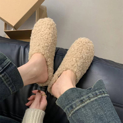 Women's Solid Color Lamb Wool Warm Round Toe Slippers