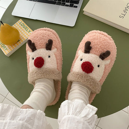 Women's Christmas Elk Home Indoor Plush Shoes