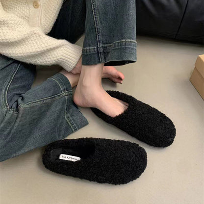 Women's Solid Color Lamb Wool Warm Round Toe Slippers