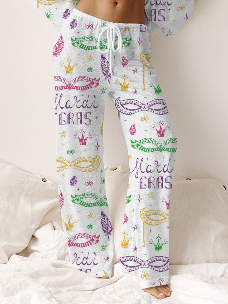 Women's Mardi Gras Printed Knitted Linen Cotton Pants