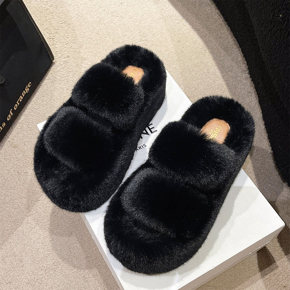 Women's Solid Color One-line Plush Slippers