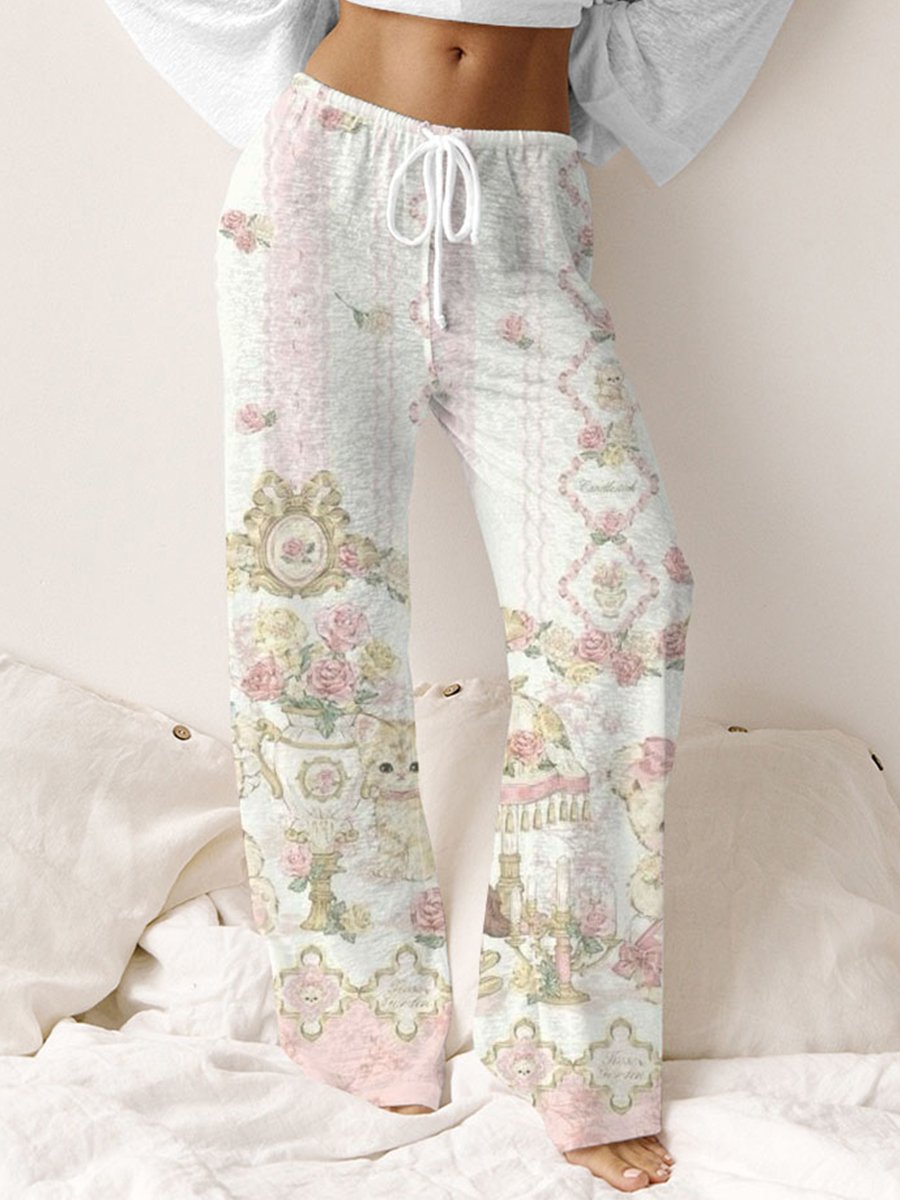 Women's Pink Cute Cat Pattern Trousers