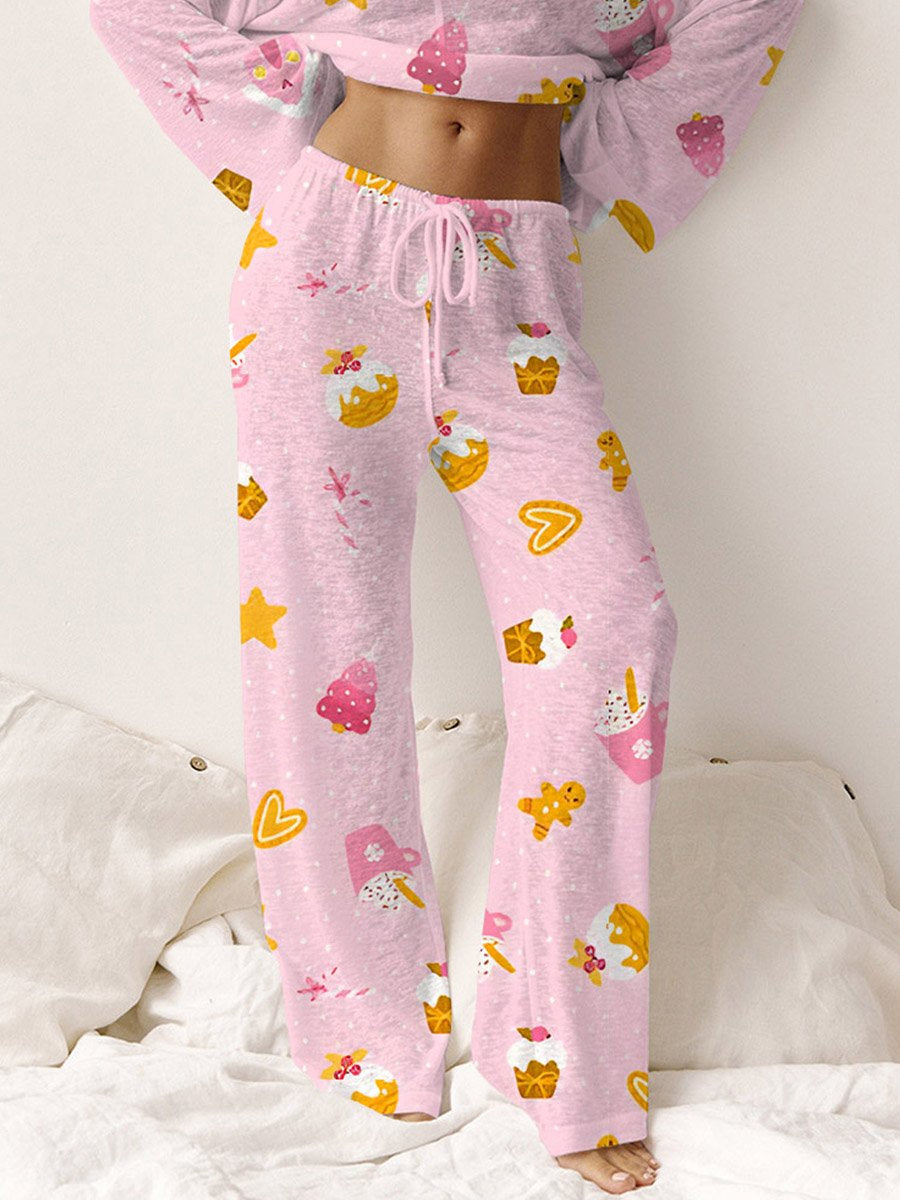 Women's Pink Gingerbread Print Loose Pajama Pants